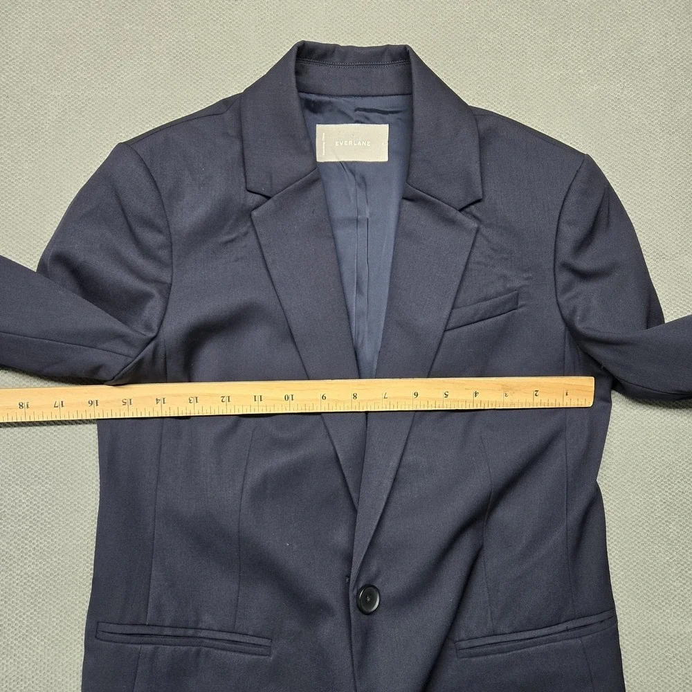 Everlane Blazer Womens 4 Blue Slim Fit‎ One Button Wool Shell Lined Jacket